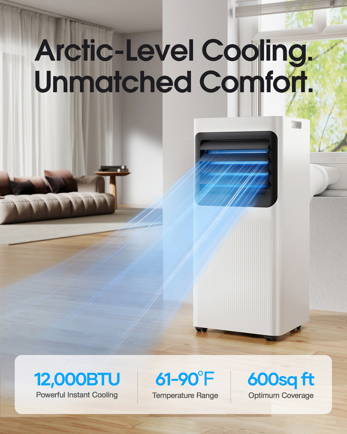 Portable Air Conditioners 16000 BTU 5-in-1 Smart WiFi APP Control, Cooling Dehumidifier Fan Sleep Mode, Window Kit, No Professional Installation, For Garage & Rooms Up to 600 Sq. Ft.
