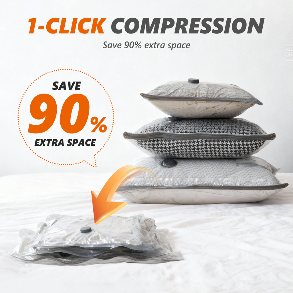 Travel Vacuum Bags with Wireless Pump, 15 Pack Vacuum Storage Bags with Powerful -70KPa Suction, for Maximum Compression in Luggage, Suitcase, Travel and Home Use for Clothes and Blankets, White