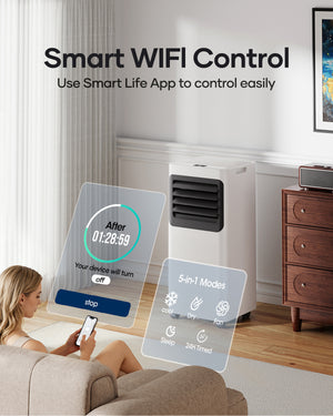 Portable Air Conditioners 16000 BTU 5-in-1 Smart WiFi APP Control, Cooling Dehumidifier Fan Sleep Mode, Window Kit, No Professional Installation, For Garage & Rooms Up to 600 Sq. Ft.